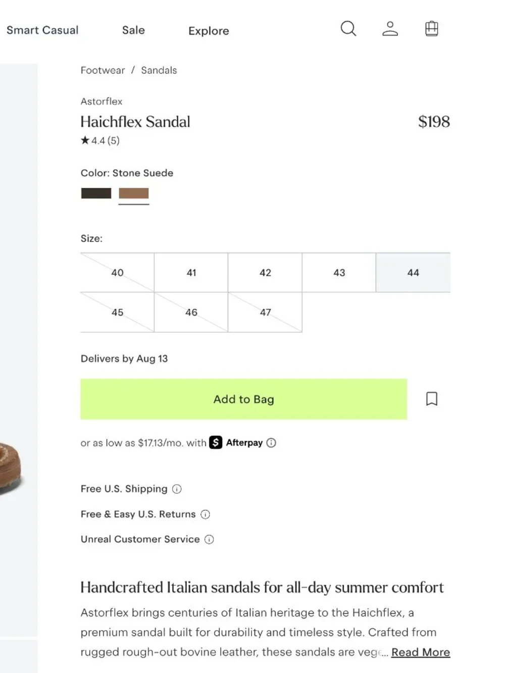 Astorflex Haichflex Sandal / Stone Suede / 44